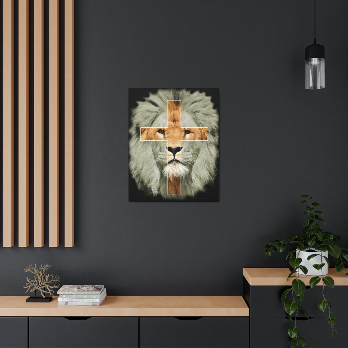 Scripture Walls Lion of Judah Revelation 5:5 Cross on Lion Bible Verse Canvas Christian Wall Art Ready to Hang Unframed-Express Your Love Gifts