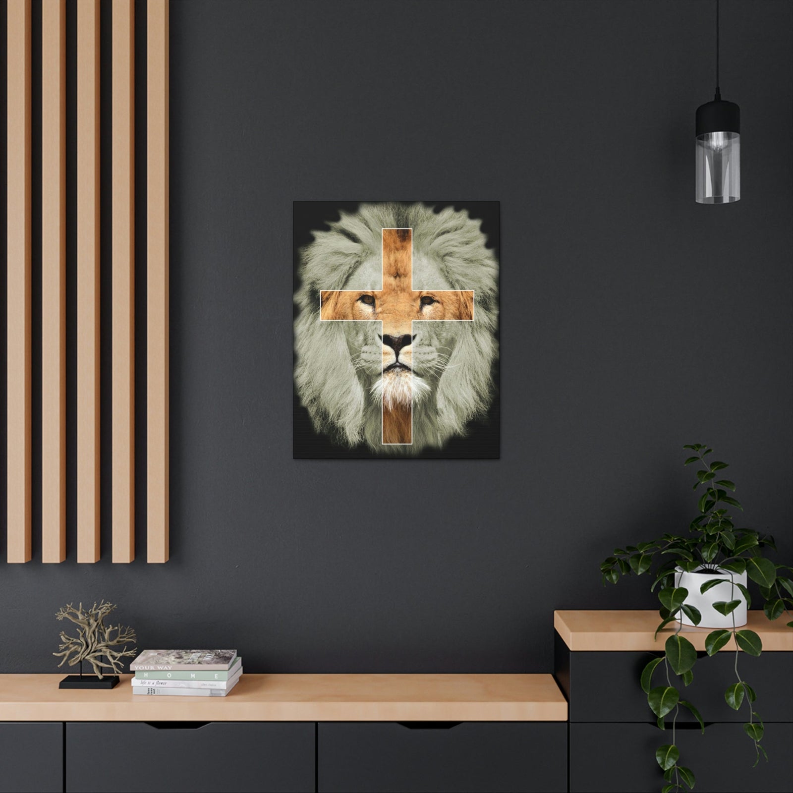 Scripture Walls Lion of Judah Revelation 5:5 Cross on Lion Bible Verse Canvas Christian Wall Art Ready to Hang Unframed-Express Your Love Gifts