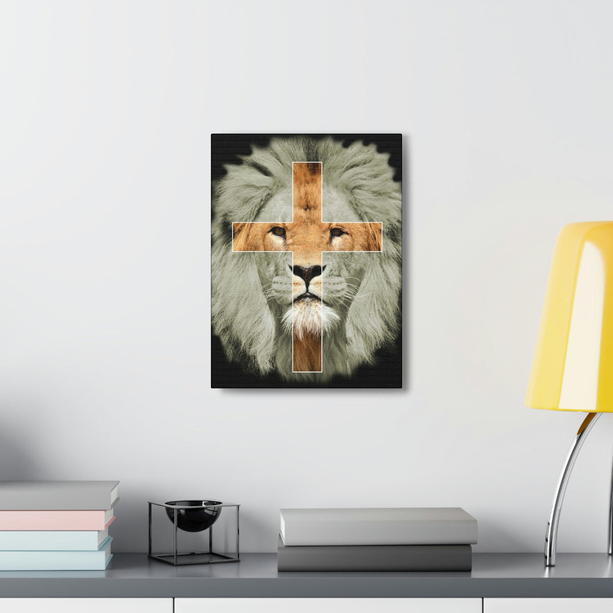 Scripture Walls Lion of Judah Revelation 5:5 Cross on Lion Bible Verse Canvas Christian Wall Art Ready to Hang Unframed-Express Your Love Gifts
