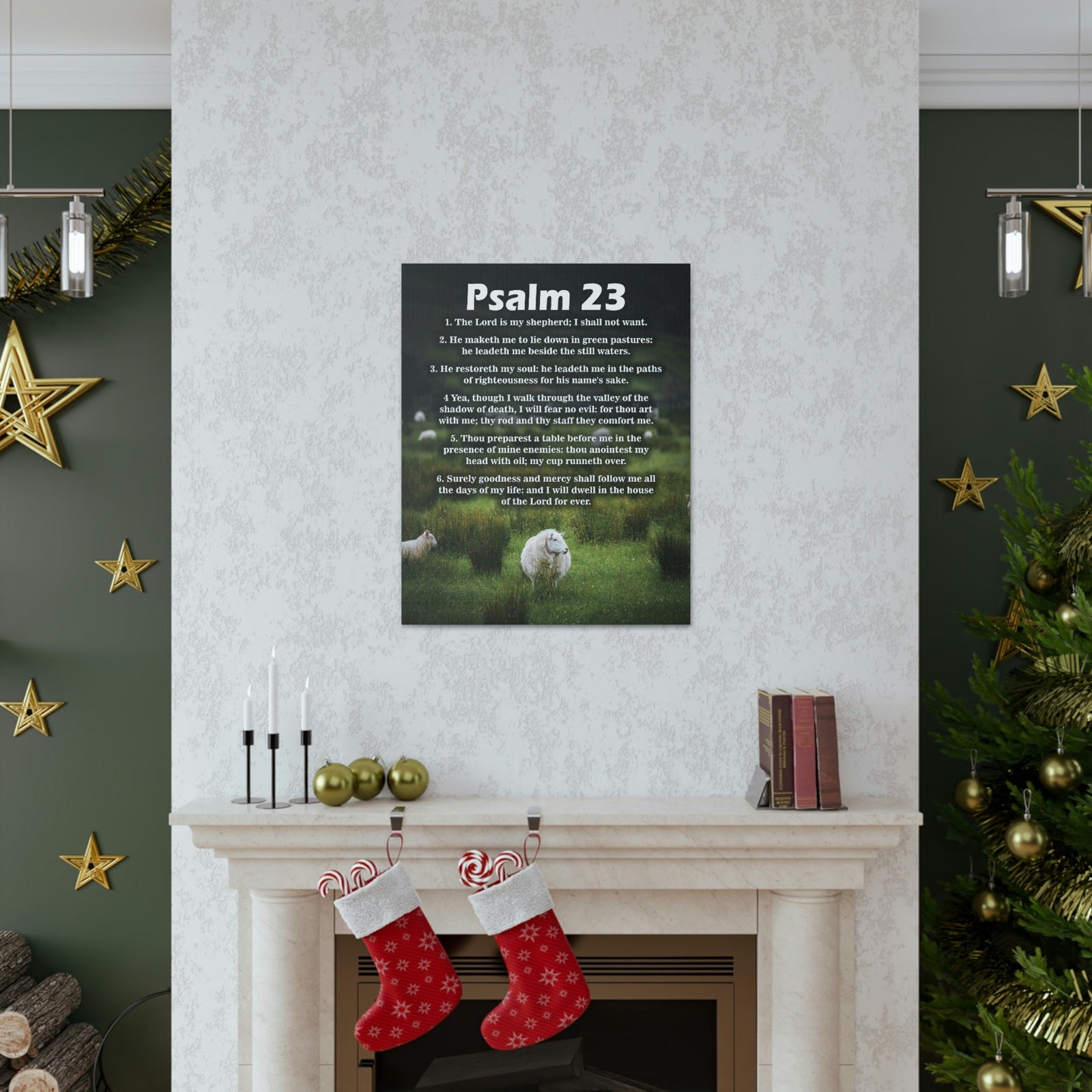 Scripture Walls Lord is My Shepherd Psalm 23 Green Christian Wall Art Bible Verse Print Ready to Hang Unframed-Express Your Love Gifts