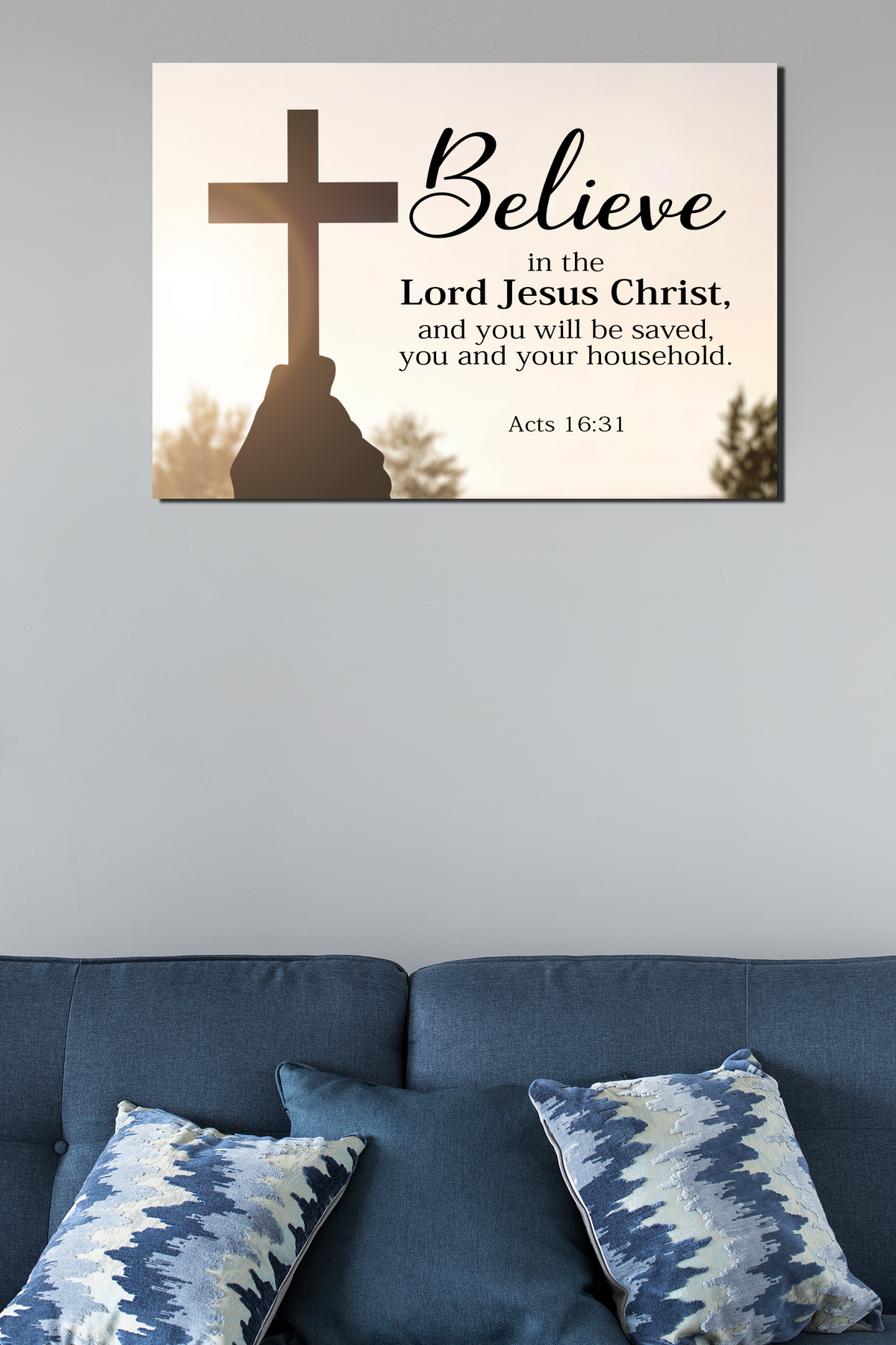 Scripture Walls Lord Jesus Christ Acts 16:31 Bible Verse Canvas Christian Wall Art Ready to Hang Unframed-Express Your Love Gifts