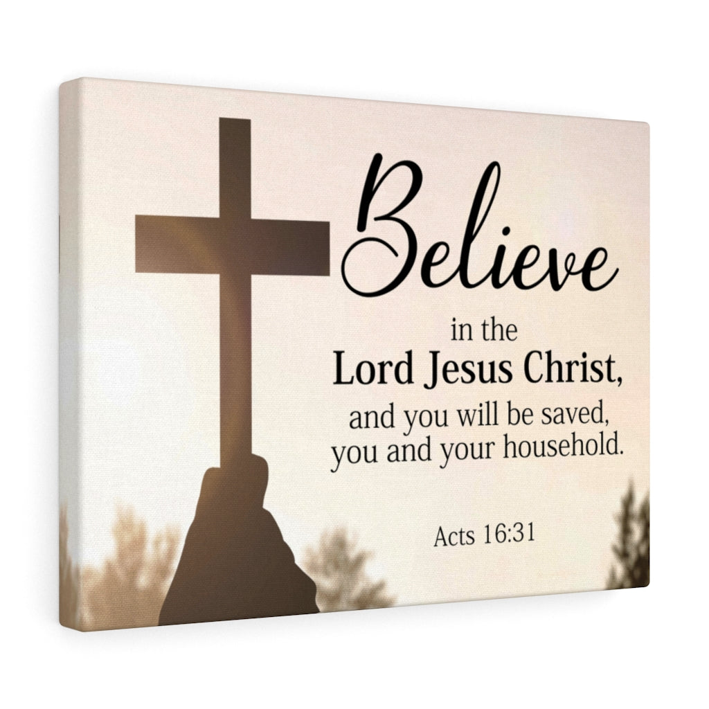 Scripture Walls Lord Jesus Christ Acts 16:31 Bible Verse Canvas Christian Wall Art Ready to Hang Unframed-Express Your Love Gifts