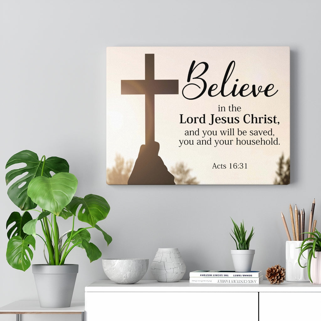 Scripture Walls Lord Jesus Christ Acts 16:31 Bible Verse Canvas Christian Wall Art Ready to Hang Unframed-Express Your Love Gifts