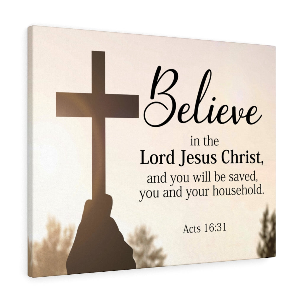Scripture Walls Lord Jesus Christ Acts 16:31 Bible Verse Canvas Christian Wall Art Ready to Hang Unframed-Express Your Love Gifts