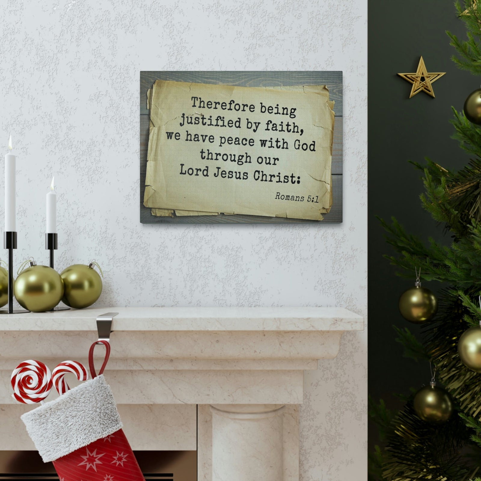 Scripture Walls Lord Jesus Christ Romans 5:1 Bible Verse Canvas Christian Wall Art Bible Verse Print Ready To Hang Unframed-Express Your Love Gifts