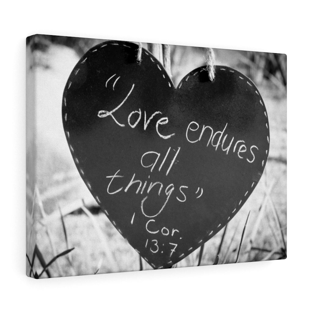 Scripture Walls Love Endures 1 Cor 13:7 Bible Verse Canvas Christian Wall Art Ready to Hang Unframed-Express Your Love Gifts