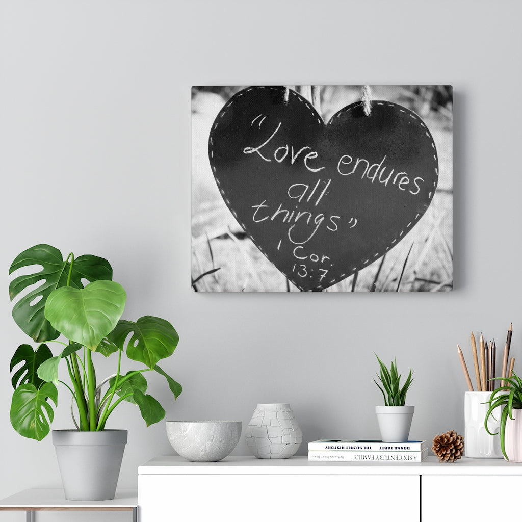 Scripture Walls Love Endures 1 Cor 13:7 Bible Verse Canvas Christian Wall Art Ready to Hang Unframed-Express Your Love Gifts