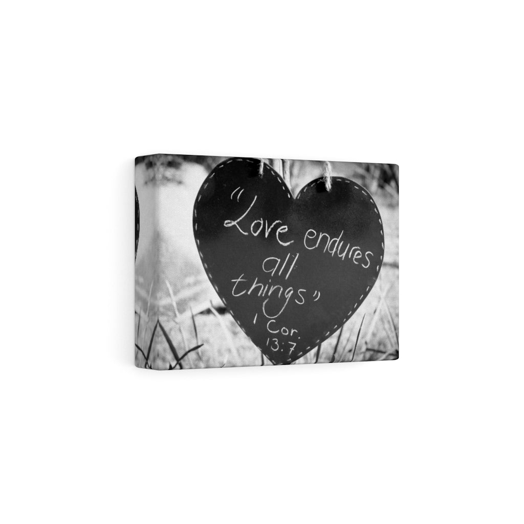 Scripture Walls Love Endures 1 Cor 13:7 Bible Verse Canvas Christian Wall Art Ready to Hang Unframed-Express Your Love Gifts