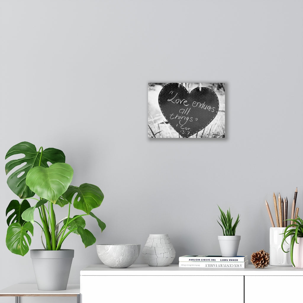 Scripture Walls Love Endures 1 Cor 13:7 Bible Verse Canvas Christian Wall Art Ready to Hang Unframed-Express Your Love Gifts