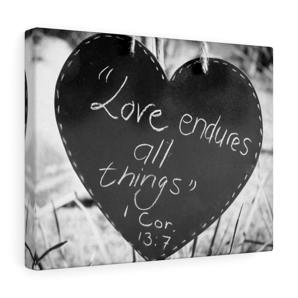 Scripture Walls Love Endures 1 Cor 13:7 Bible Verse Canvas Christian Wall Art Ready to Hang Unframed-Express Your Love Gifts