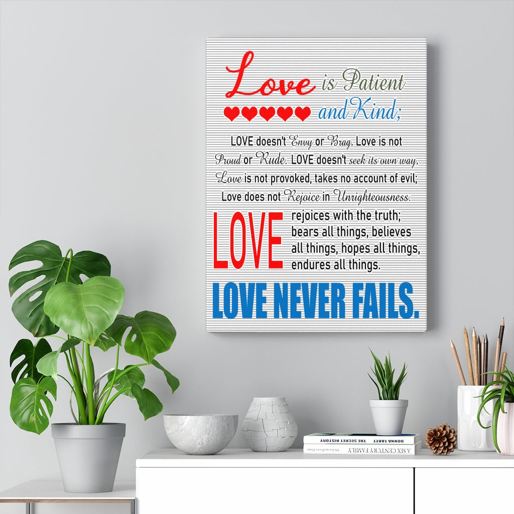 Scripture Walls Love Never Fails 1 Corinthians 13:4Ã¢ÂÂ­-Ã¢ÂÂ¬8 Bible Verse Canvas Christian Wall Art Ready to Hang Unframed-Express Your Love Gifts