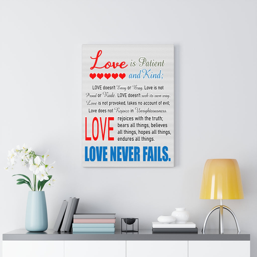 Scripture Walls Love Never Fails 1 Corinthians 13:4Ã¢ÂÂ­-Ã¢ÂÂ¬8 Bible Verse Canvas Christian Wall Art Ready to Hang Unframed-Express Your Love Gifts