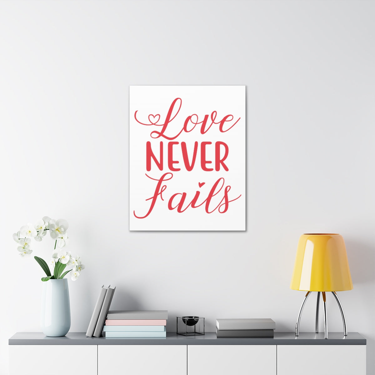Scripture Walls Love Never Fails 1 Corinthians 13:8 Red Christian Wall Art Print Ready to Hang Unframed-Express Your Love Gifts