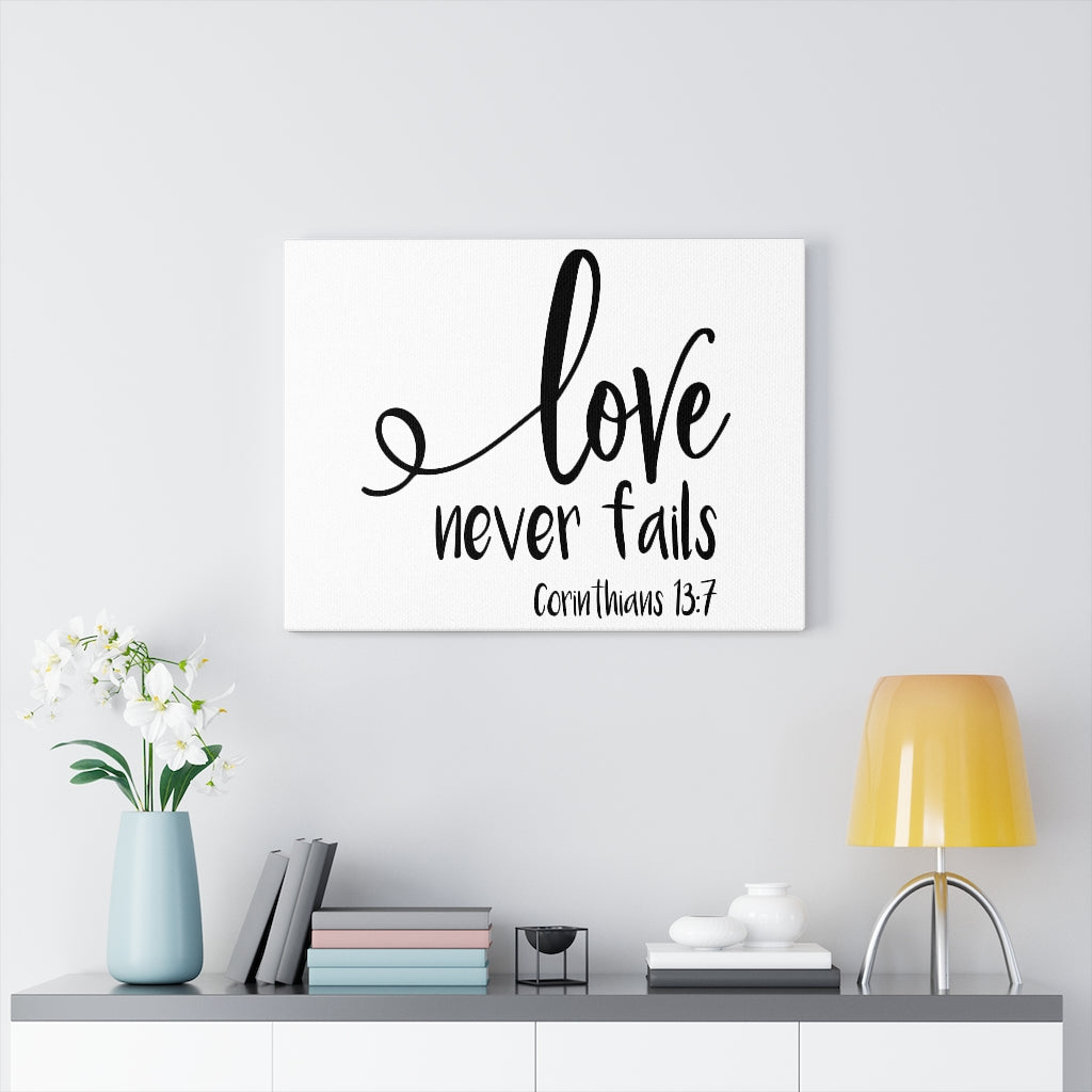 Scripture Walls Love Never Fails Corinthians 13:7 Bible Verse Canvas Christian Wall Art Ready to Hang Unframed-Express Your Love Gifts