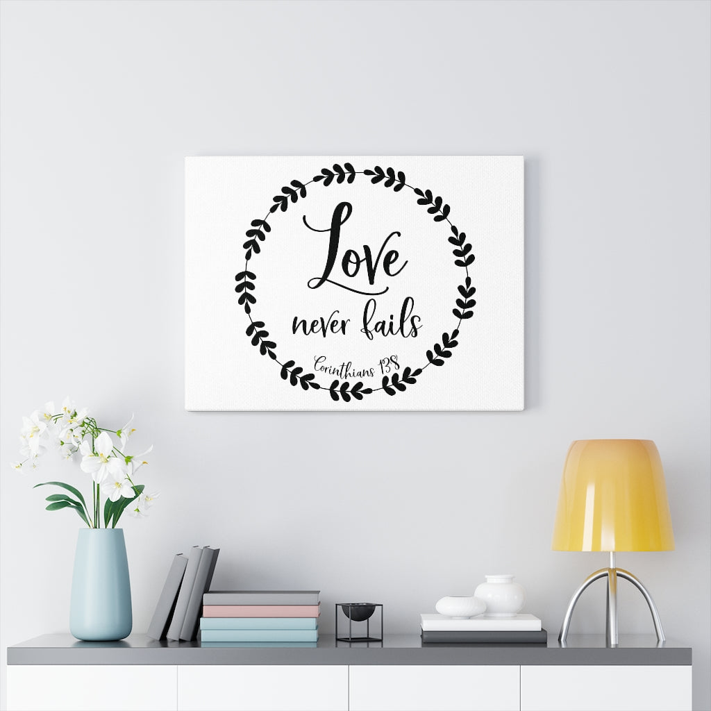 Scripture Walls Love Never Fails Corinthians 13:8 Bible Verse Canvas Christian Wall Art Ready to Hang Unframed-Express Your Love Gifts