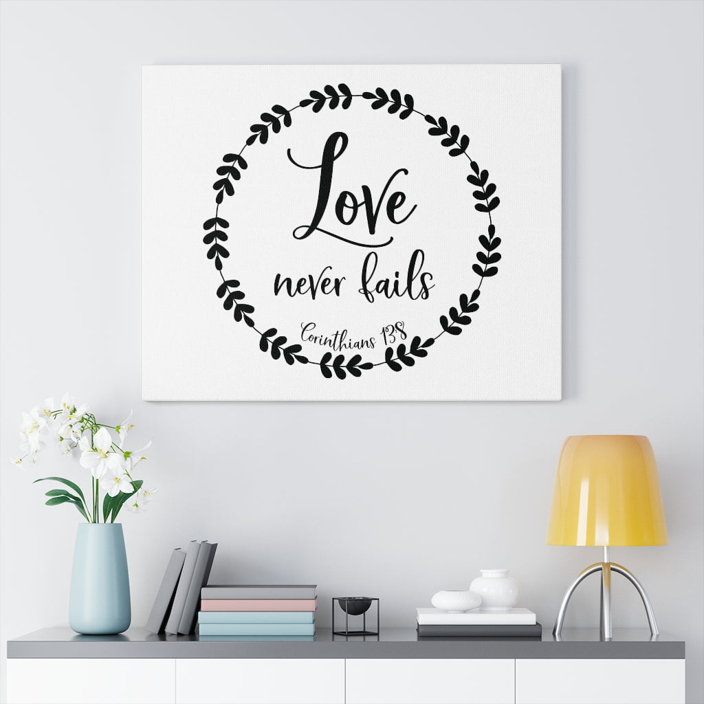 Scripture Walls Love Never Fails Corinthians 13:8 Bible Verse Canvas Christian Wall Art Ready to Hang Unframed-Express Your Love Gifts