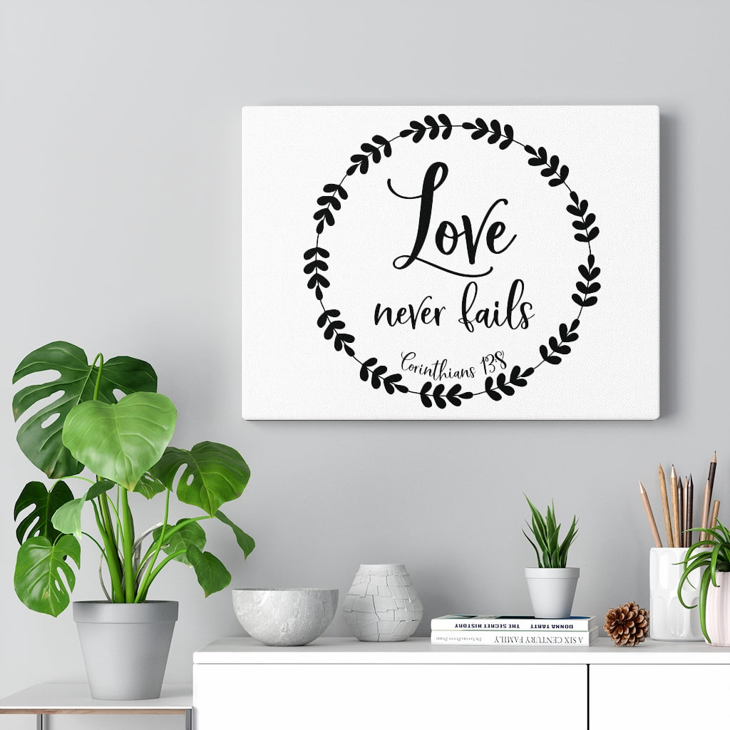 Scripture Walls Love Never Fails Corinthians 13:8 Bible Verse Canvas Christian Wall Art Ready to Hang Unframed-Express Your Love Gifts