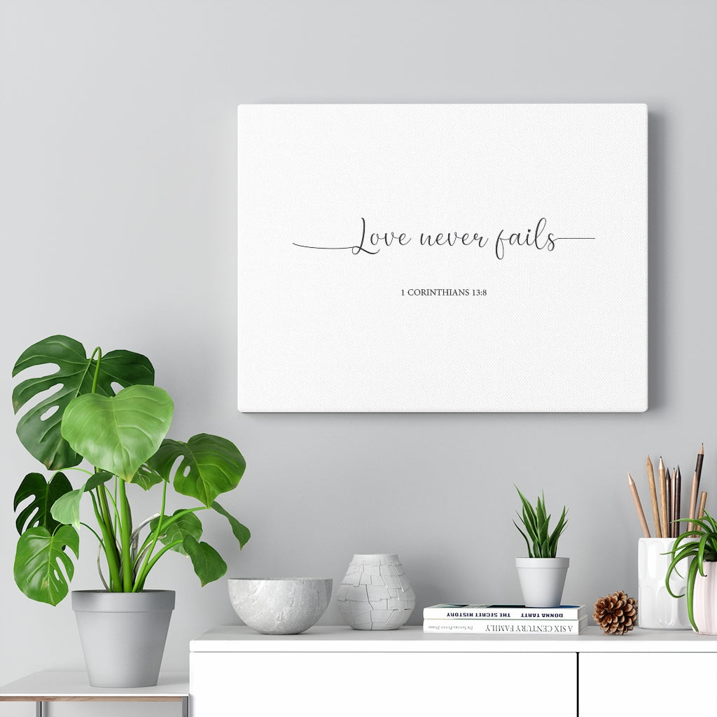 Scripture Walls Love Never Fails Line 1 Corinthians 13:8 Bible Verse Canvas Christian Wall Art Ready to Hang Unframed-Express Your Love Gifts