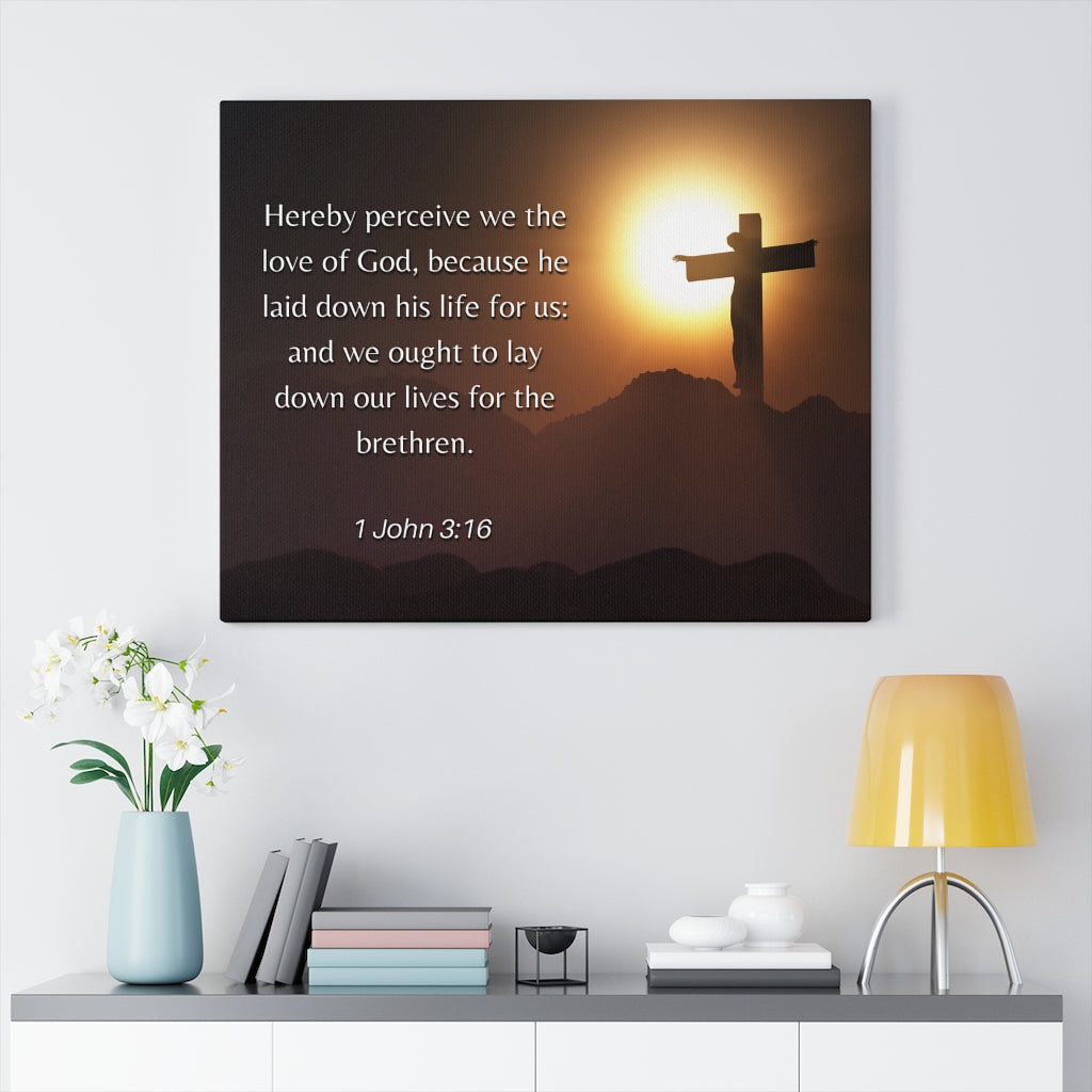 Scripture Walls Love Of God 1 John 3:16 Bible Verse Canvas Christian Wall Art Ready to Hang Unframed-Express Your Love Gifts