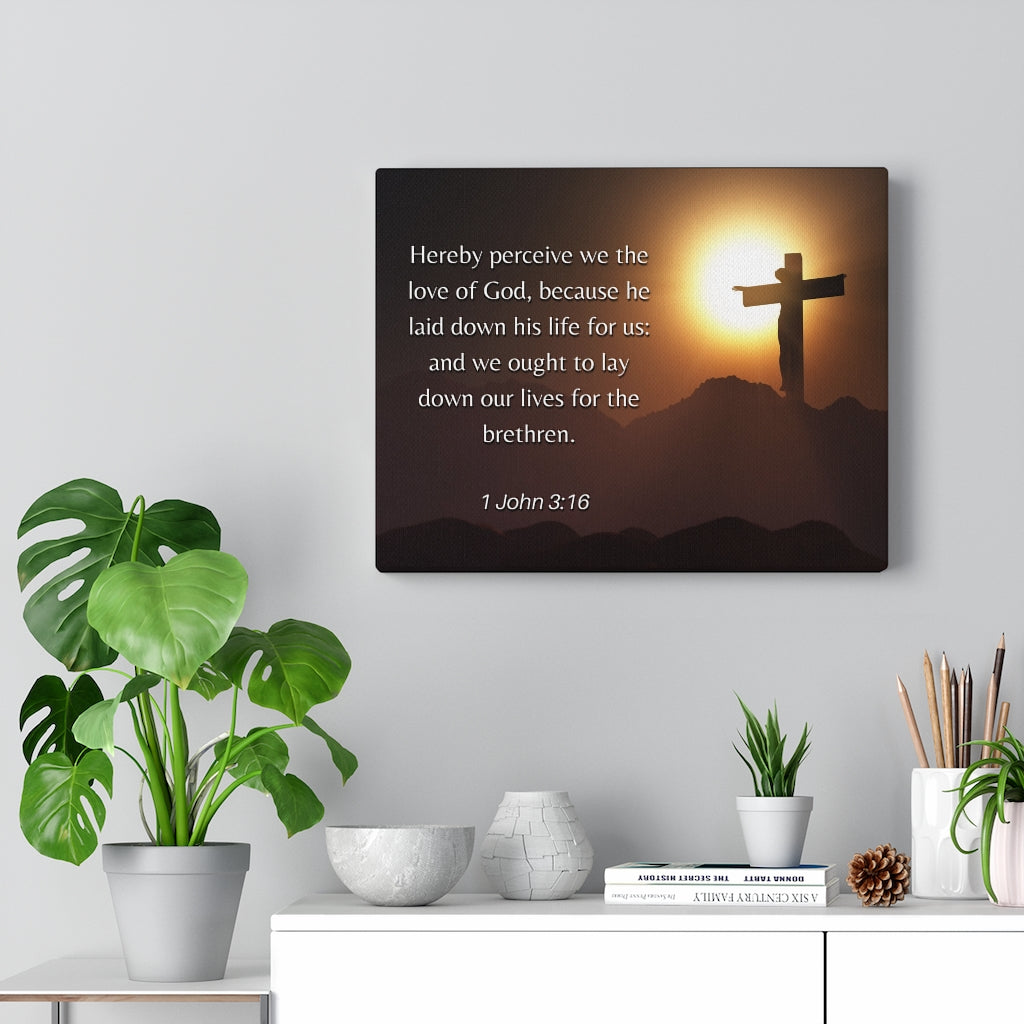 Scripture Walls Love Of God 1 John 3:16 Bible Verse Canvas Christian Wall Art Ready to Hang Unframed-Express Your Love Gifts