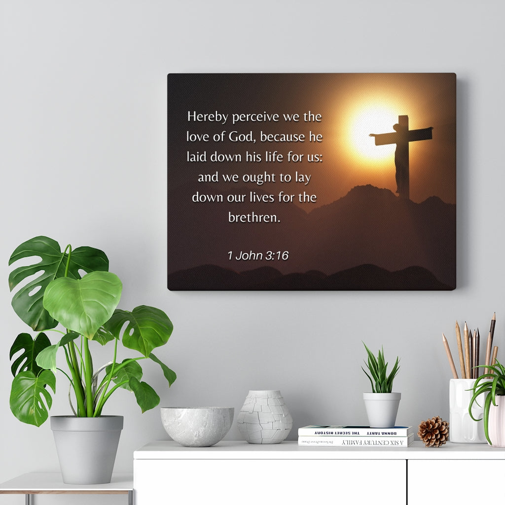 Scripture Walls Love Of God 1 John 3:16 Bible Verse Canvas Christian Wall Art Ready to Hang Unframed-Express Your Love Gifts