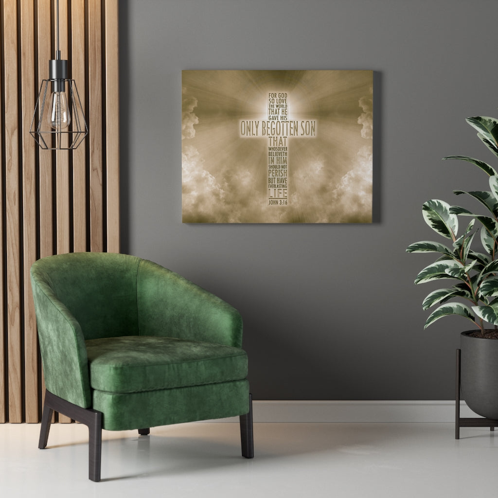 Scripture Walls Love of God John 3:16 Bible Verse Canvas Christian Wall Art Ready to Hang Unframed-Express Your Love Gifts