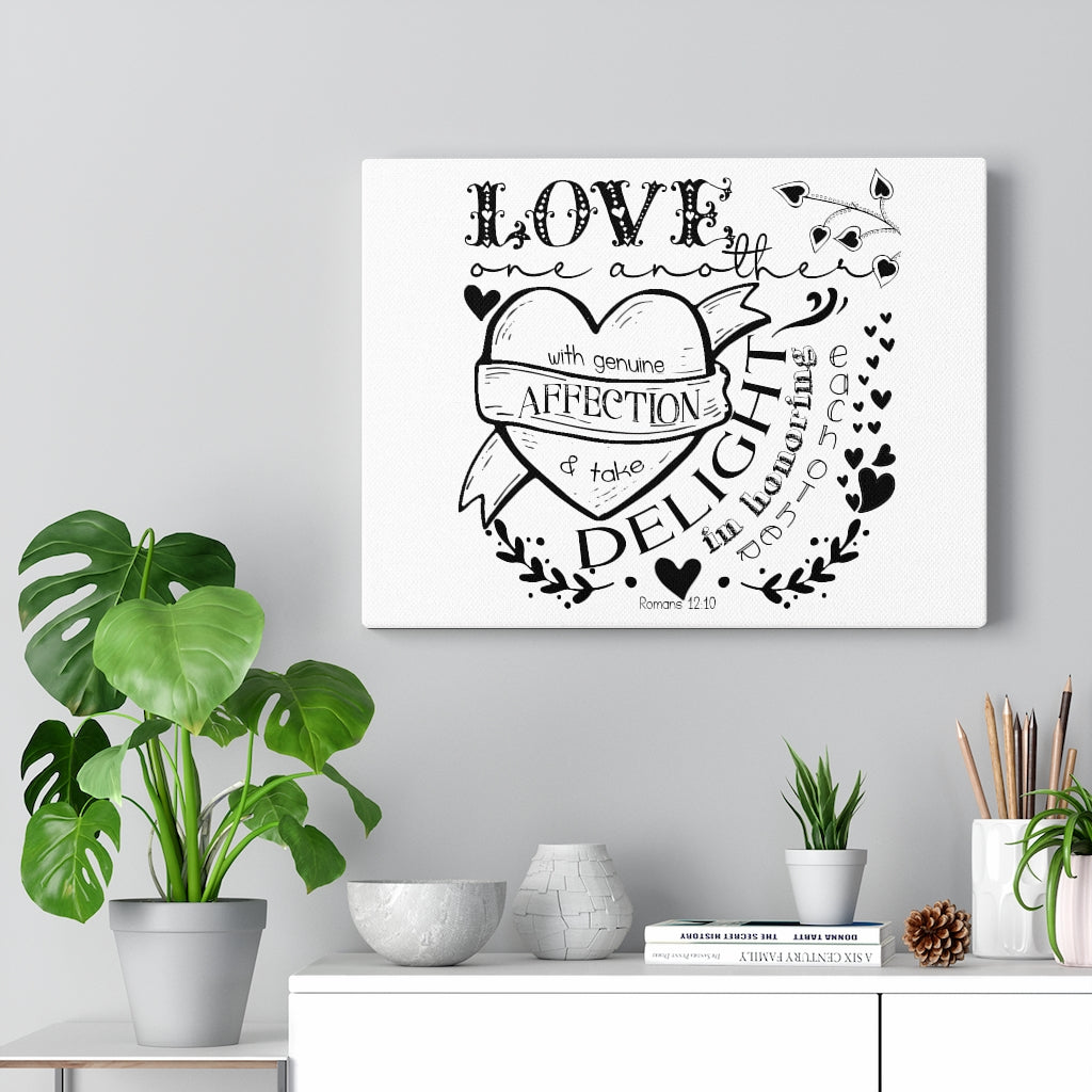 Scripture Walls Love One Another Romans 12:10 Bible Verse Canvas Christian Wall Art Ready to Hang Unframed-Express Your Love Gifts