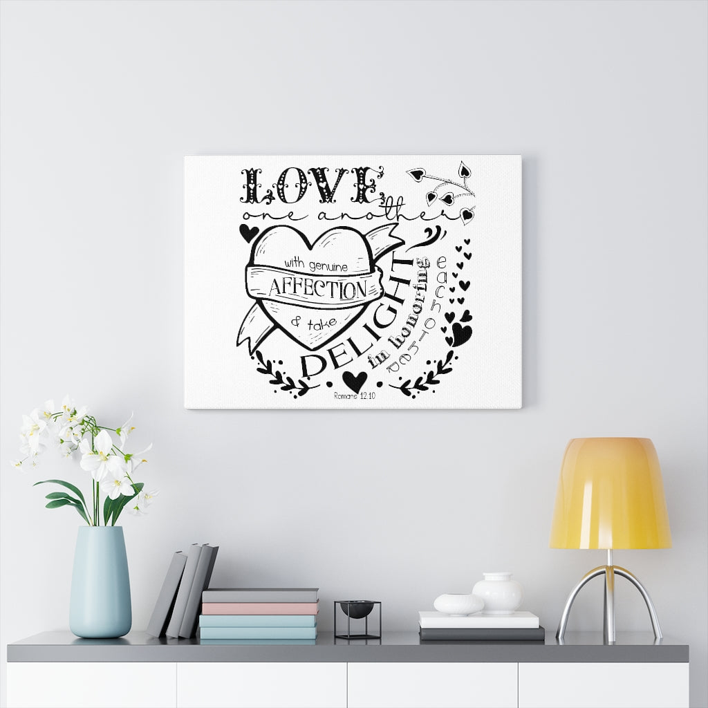Scripture Walls Love One Another Romans 12:10 Bible Verse Canvas Christian Wall Art Ready to Hang Unframed-Express Your Love Gifts
