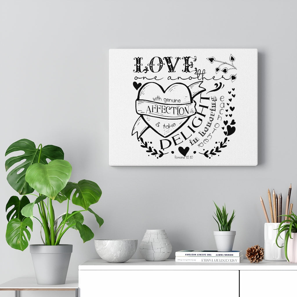 Scripture Walls Love One Another Romans 12:10 Bible Verse Canvas Christian Wall Art Ready to Hang Unframed-Express Your Love Gifts