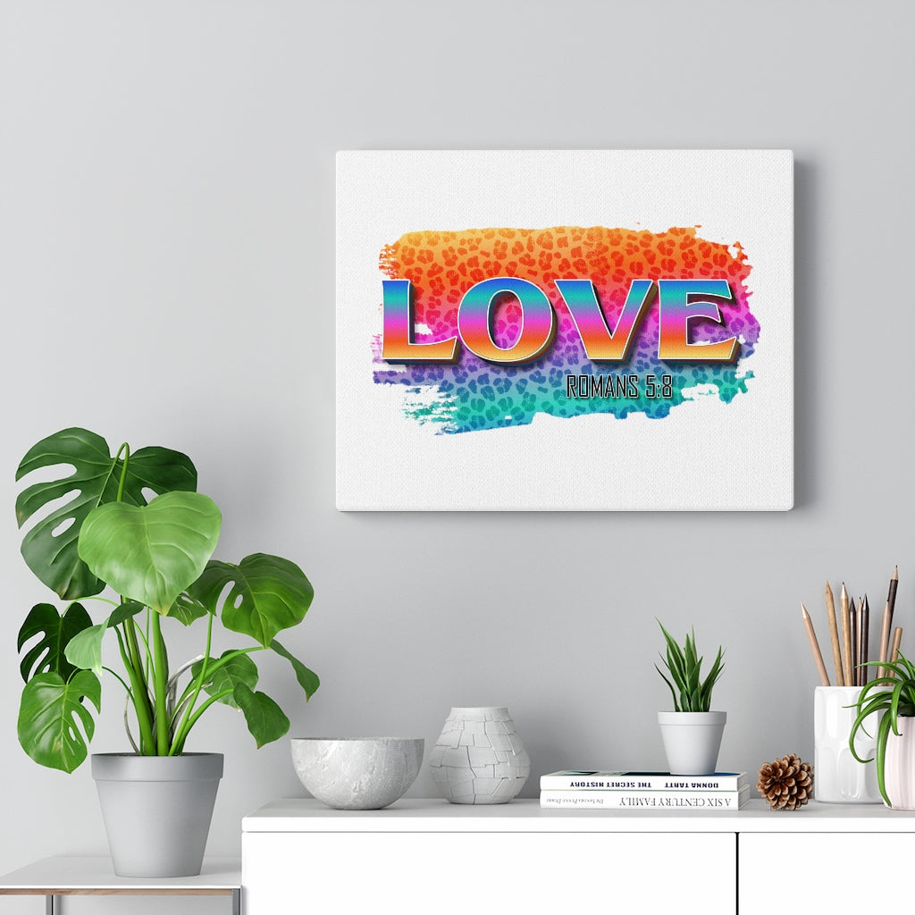 Scripture Walls Love Romans 5:8 Bible Verse Canvas Christian Wall Art Ready to Hang Unframed-Express Your Love Gifts