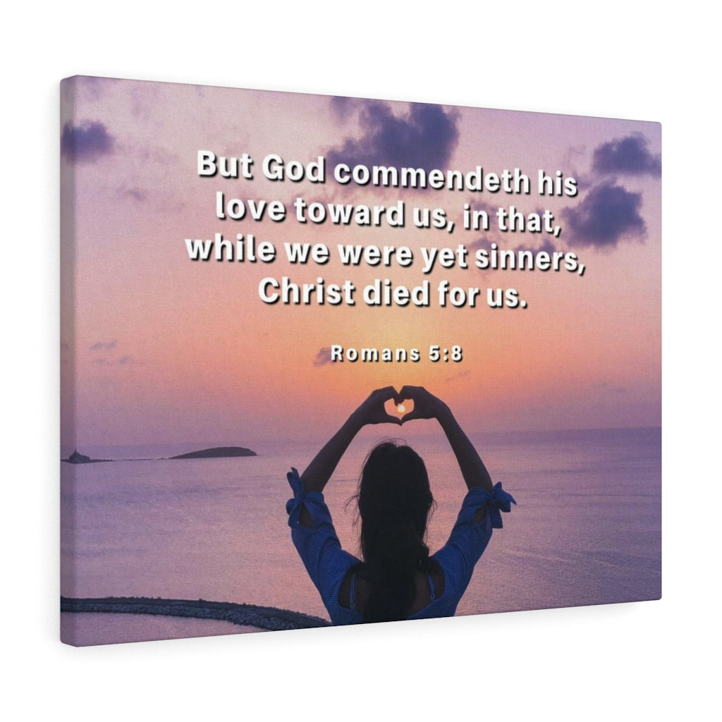 Scripture Walls Love Towards Us Romans 5:8 Bible Verse Canvas Christian Wall Art Ready to Hang Unframed-Express Your Love Gifts