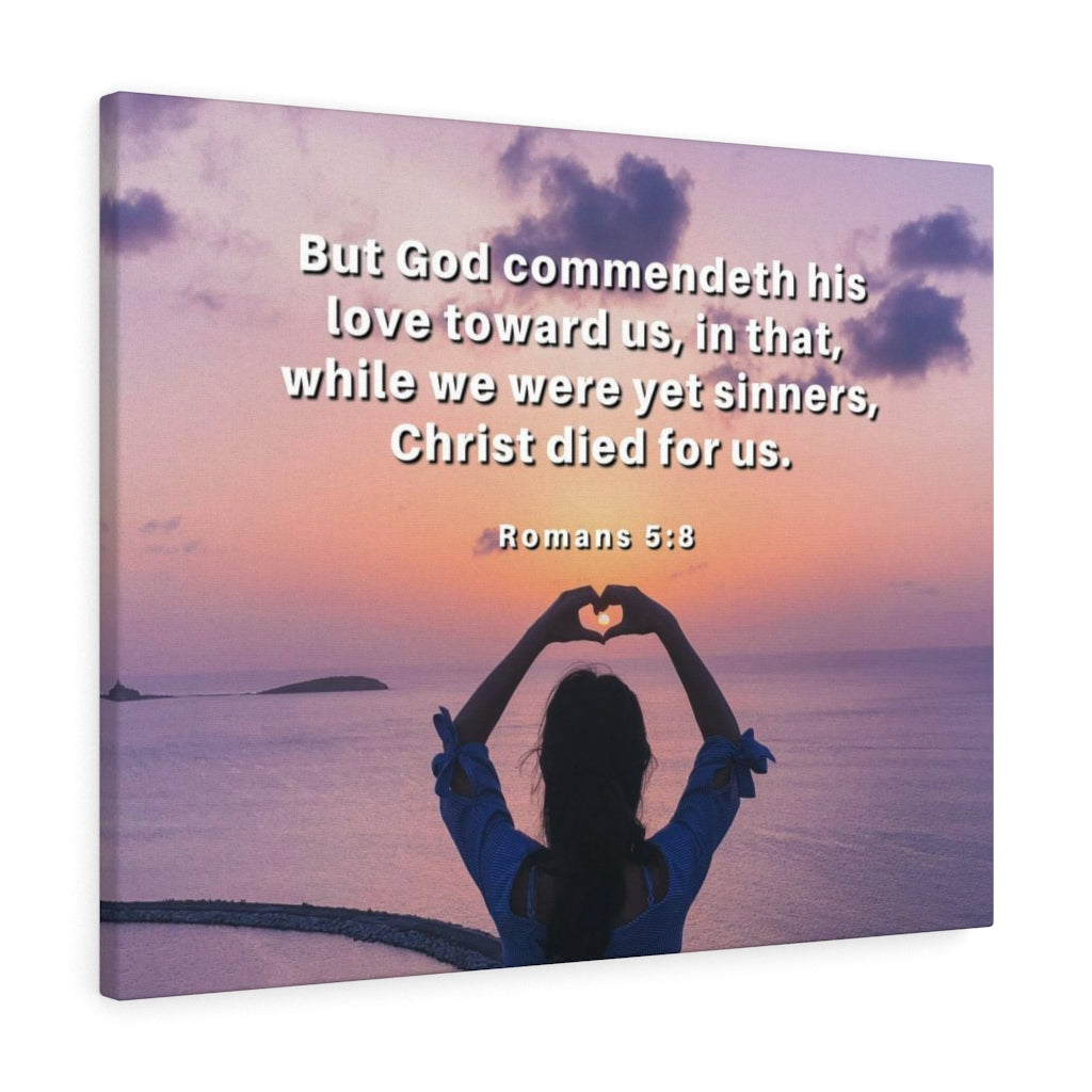 Scripture Walls Love Towards Us Romans 5:8 Bible Verse Canvas Christian Wall Art Ready to Hang Unframed-Express Your Love Gifts