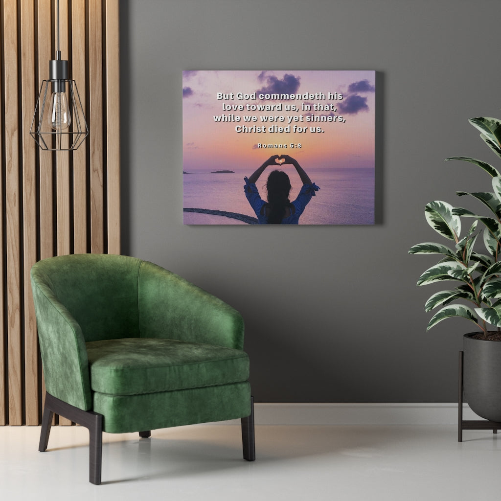 Scripture Walls Love Towards Us Romans 5:8 Bible Verse Canvas Christian Wall Art Ready to Hang Unframed-Express Your Love Gifts