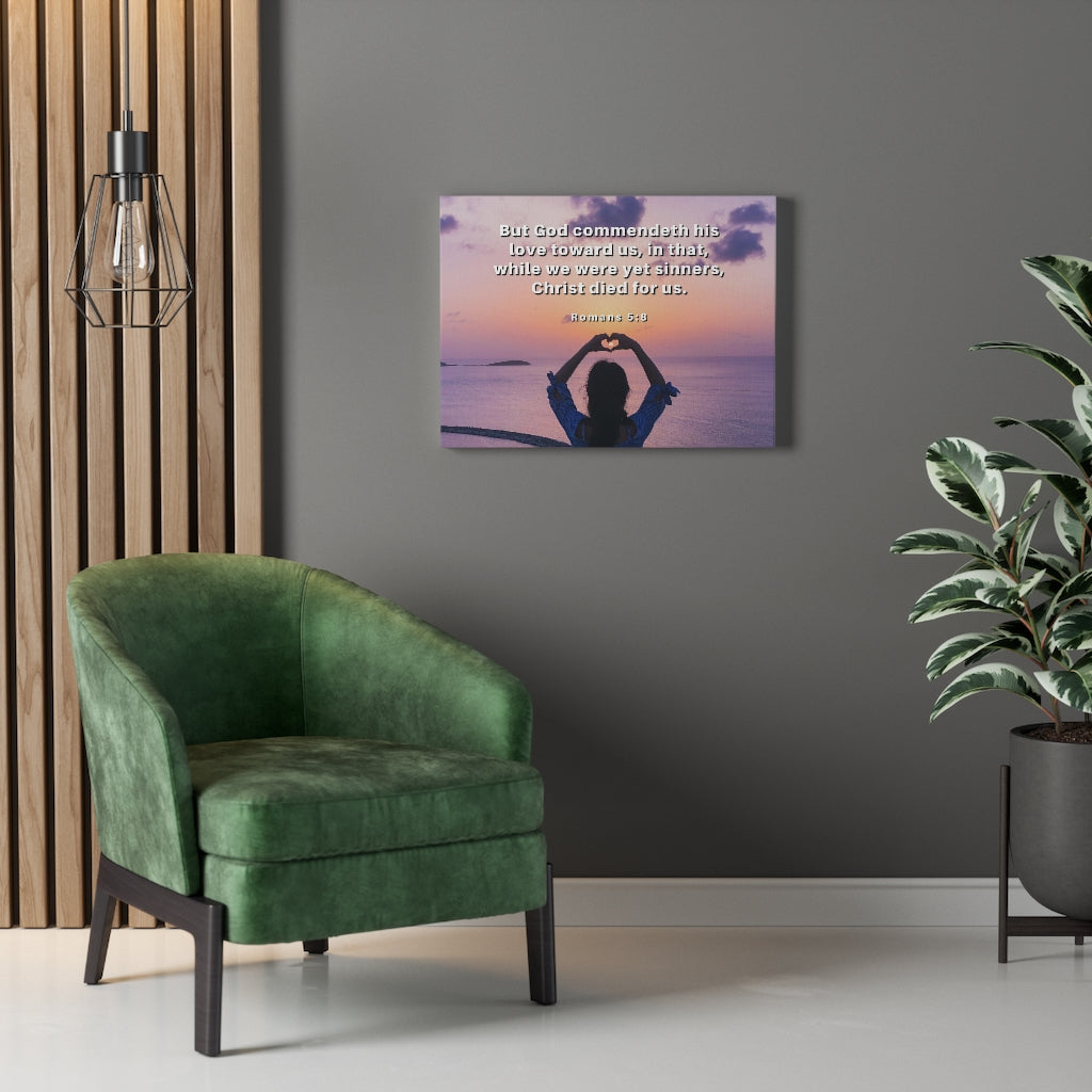 Scripture Walls Love Towards Us Romans 5:8 Bible Verse Canvas Christian Wall Art Ready to Hang Unframed-Express Your Love Gifts