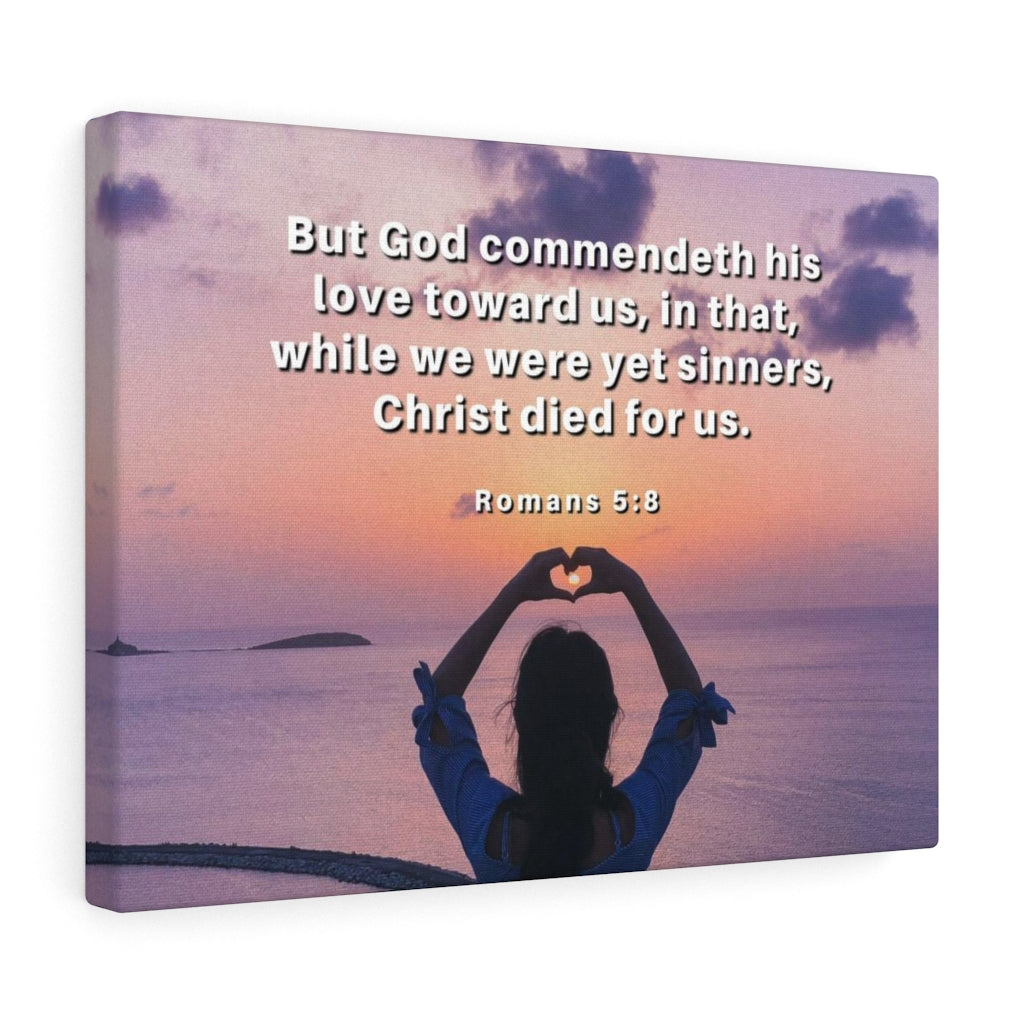 Scripture Walls Love Towards Us Romans 5:8 Bible Verse Canvas Christian Wall Art Ready to Hang Unframed-Express Your Love Gifts