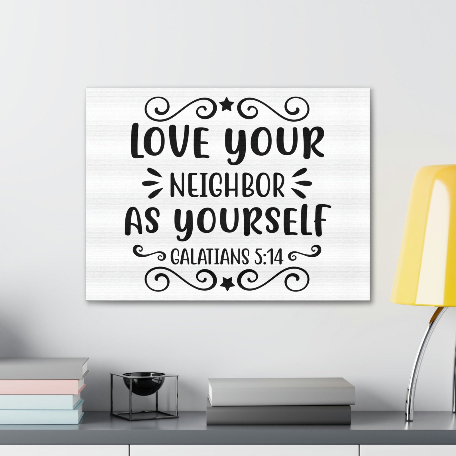 Scripture Walls Love Your Neighbor As Yourself Galatians 5:14 Star Bible Verse Canvas Christian Wall Art Ready to Hang Unframed-Express Your Love Gifts