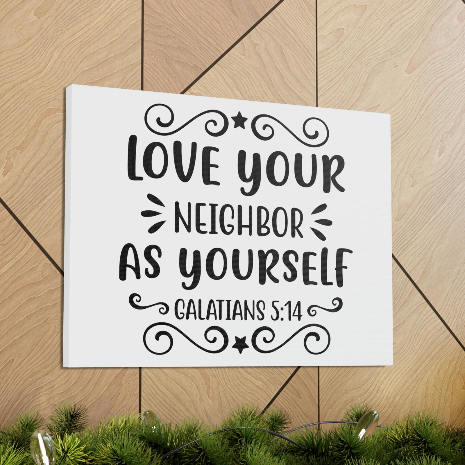 Scripture Walls Love Your Neighbor As Yourself Galatians 5:14 Star Bible Verse Canvas Christian Wall Art Ready to Hang Unframed-Express Your Love Gifts