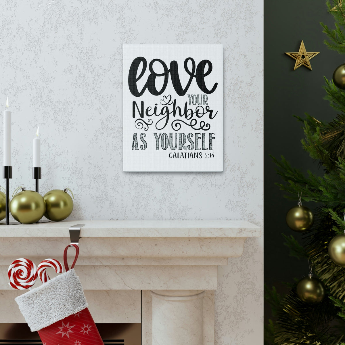 Scripture Walls Love Your Neighbors Galatians 5:14 Bible Verse Canvas Christian Wall Art Ready to Hang Unframed-Express Your Love Gifts