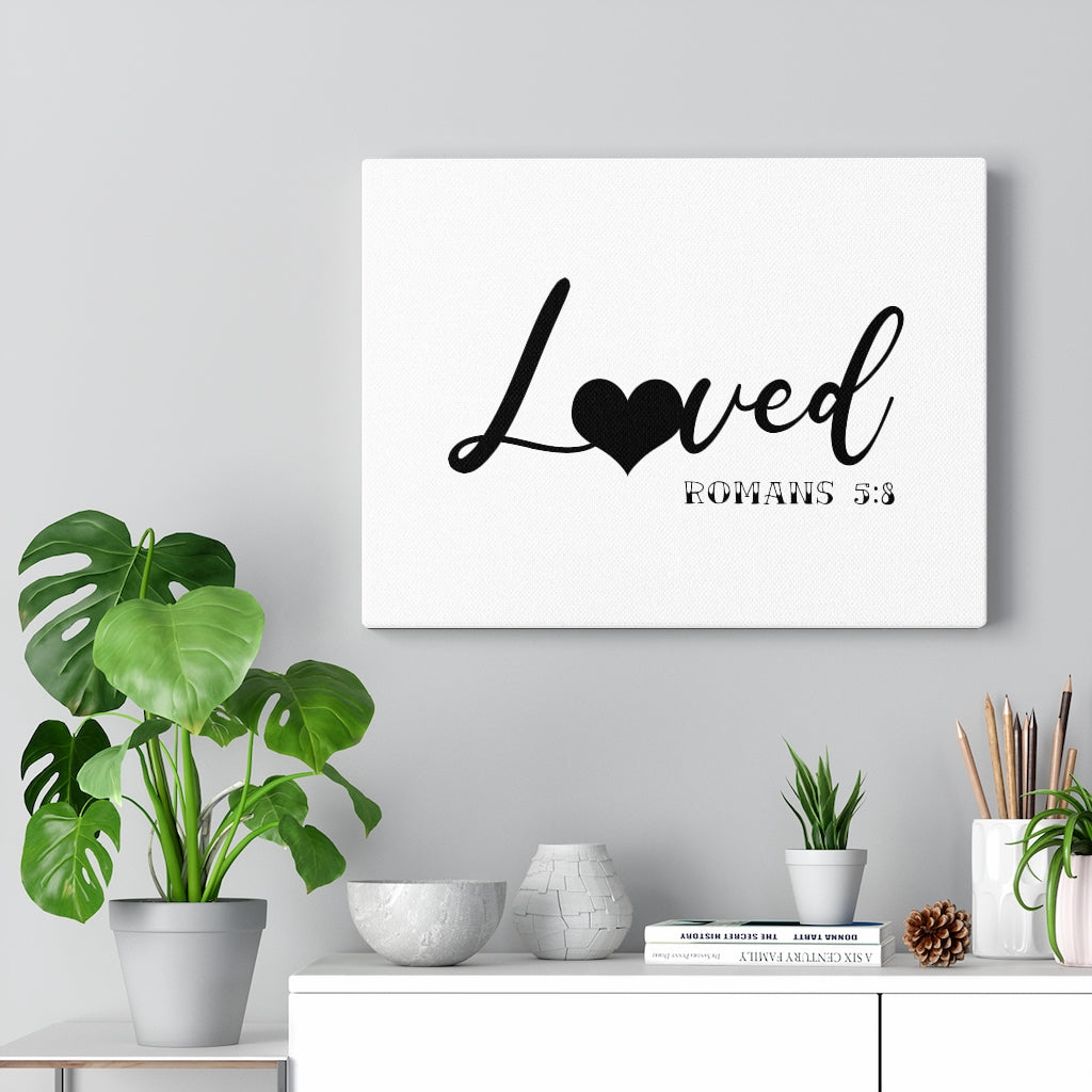 Scripture Walls Loved Heart Romans 5:8 Bible Verse Canvas Christian Wall Art Ready to Hang Unframed-Express Your Love Gifts
