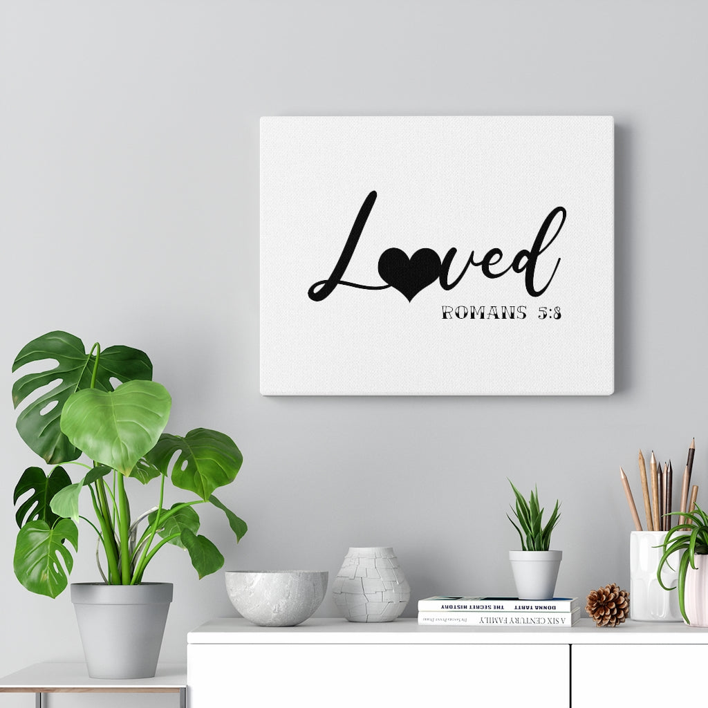 Scripture Walls Loved Heart Romans 5:8 Bible Verse Canvas Christian Wall Art Ready to Hang Unframed-Express Your Love Gifts