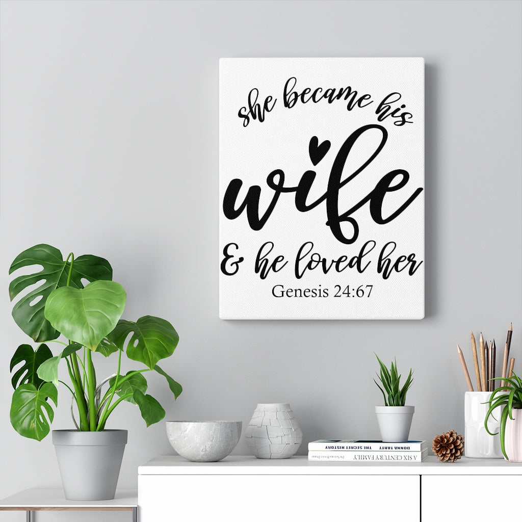 Scripture Walls Loved Her Genesis 24:67 Bible Verse Canvas Christian Wall Art Ready to Hang Unframed-Express Your Love Gifts