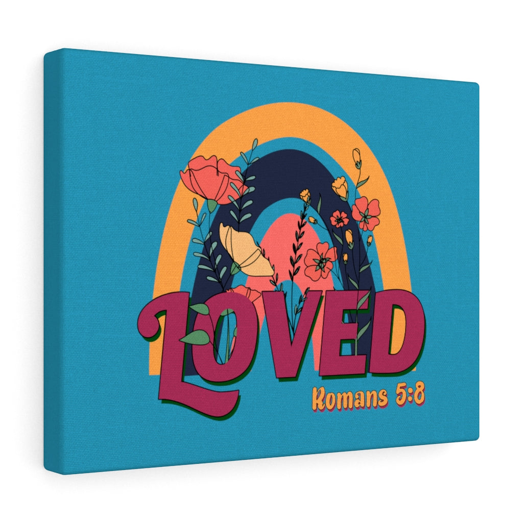 Scripture Walls Loved Romans 5:8 Red Turquoise Bible Verse Canvas Christian Wall Art Ready to Hang Unframed-Express Your Love Gifts