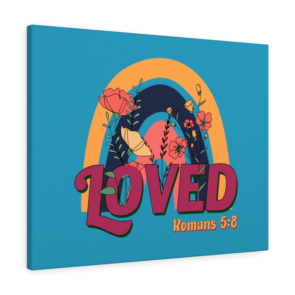 Scripture Walls Loved Romans 5:8 Red Turquoise Bible Verse Canvas Christian Wall Art Ready to Hang Unframed-Express Your Love Gifts