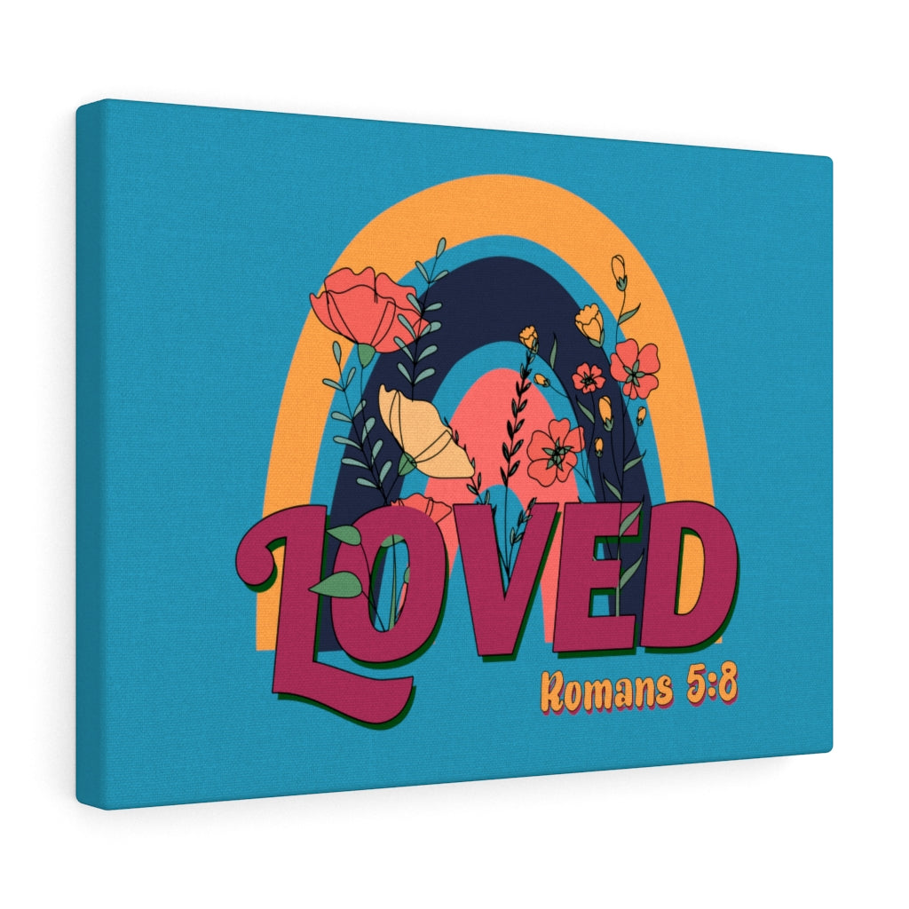 Scripture Walls Loved Romans 5:8 Red Turquoise Bible Verse Canvas Christian Wall Art Ready to Hang Unframed-Express Your Love Gifts