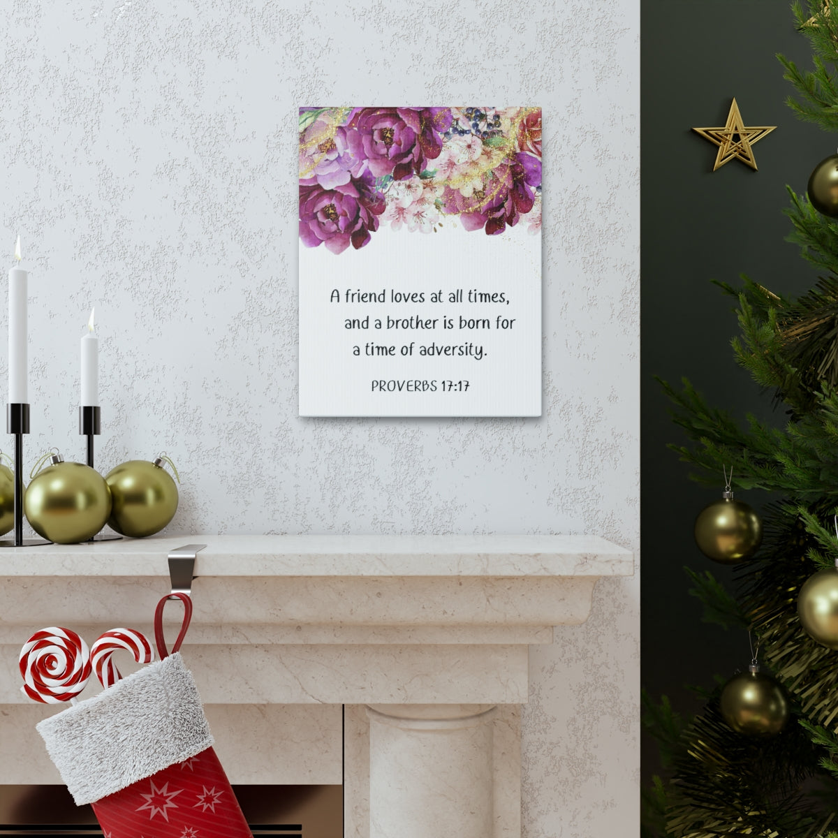 Scripture Walls Loves At All Times Proverbs 17:17 Purple Floral Bible Verse Canvas Christian Wall Art Ready to Hang Unframed-Express Your Love Gifts