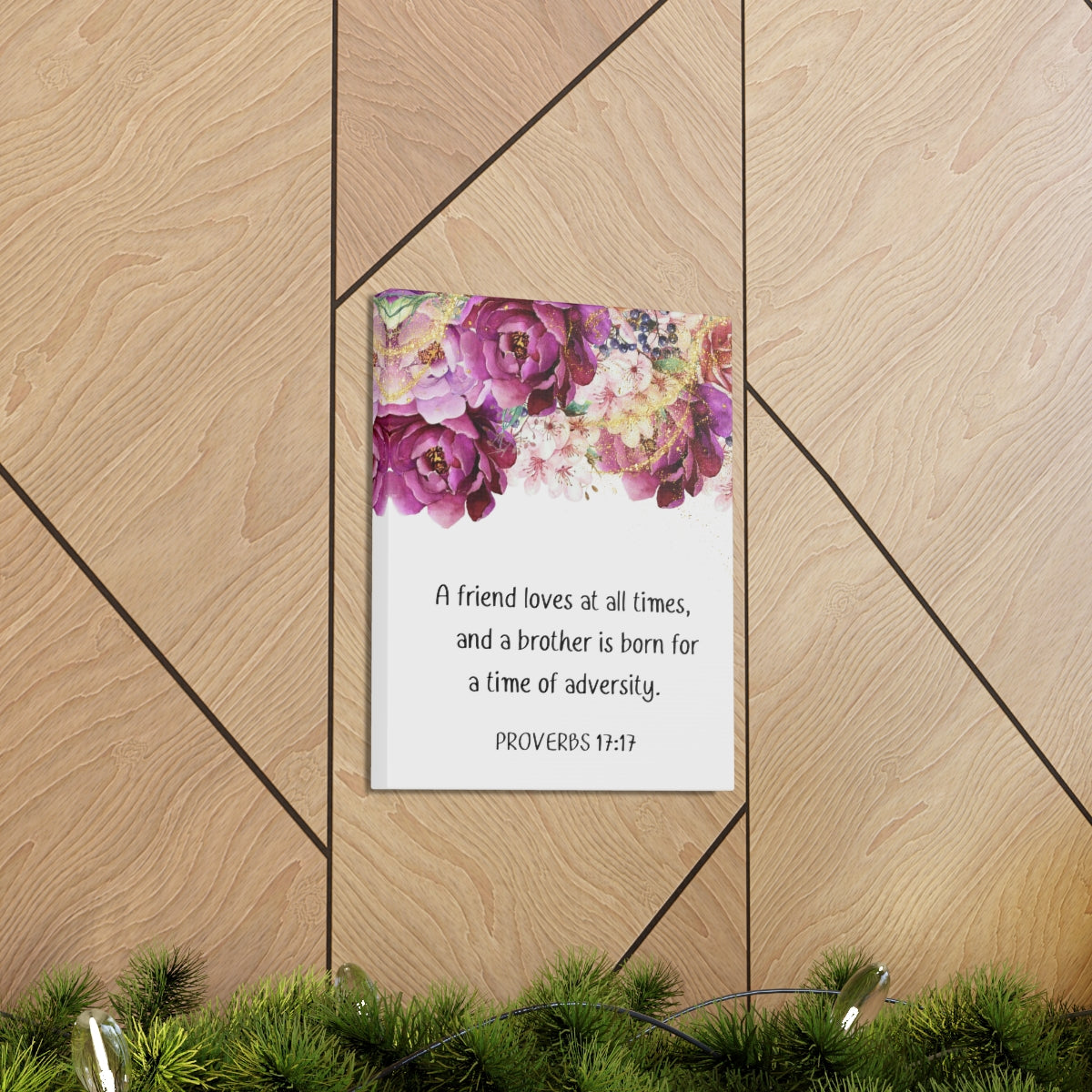 Scripture Walls Loves At All Times Proverbs 17:17 Purple Floral Bible Verse Canvas Christian Wall Art Ready to Hang Unframed-Express Your Love Gifts