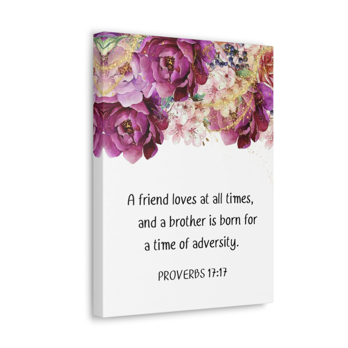 Scripture Walls Loves At All Times Proverbs 17:17 Purple Floral Bible Verse Canvas Christian Wall Art Ready to Hang Unframed-Express Your Love Gifts