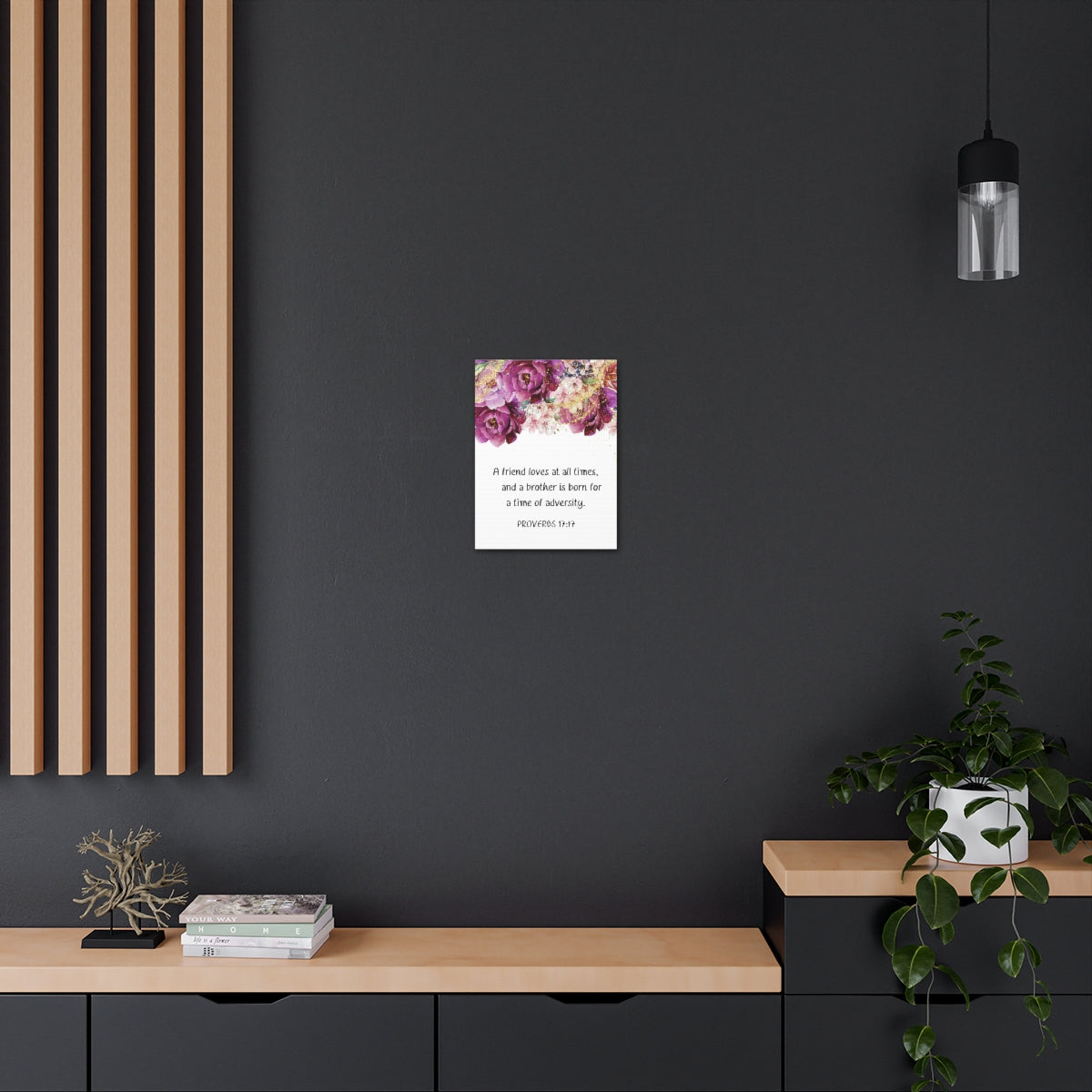 Scripture Walls Loves At All Times Proverbs 17:17 Purple Floral Bible Verse Canvas Christian Wall Art Ready to Hang Unframed-Express Your Love Gifts