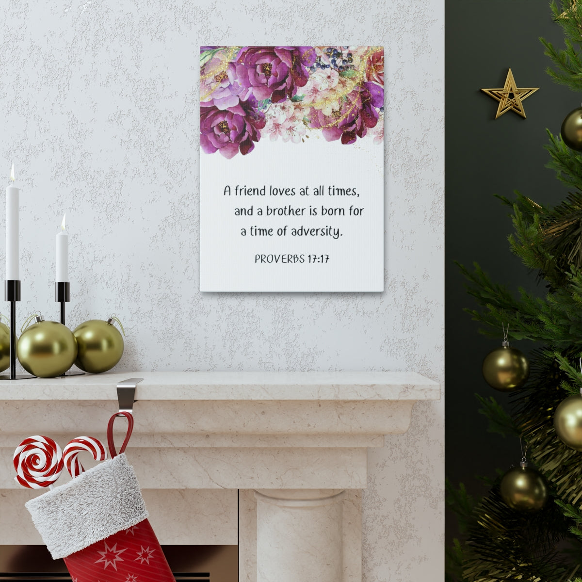 Scripture Walls Loves At All Times Proverbs 17:17 Purple Floral Bible Verse Canvas Christian Wall Art Ready to Hang Unframed-Express Your Love Gifts