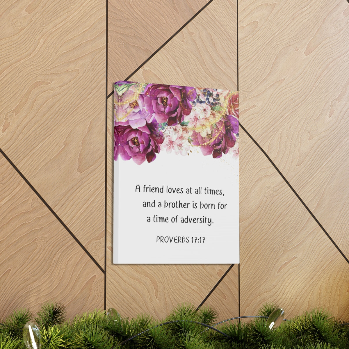 Scripture Walls Loves At All Times Proverbs 17:17 Purple Floral Bible Verse Canvas Christian Wall Art Ready to Hang Unframed-Express Your Love Gifts